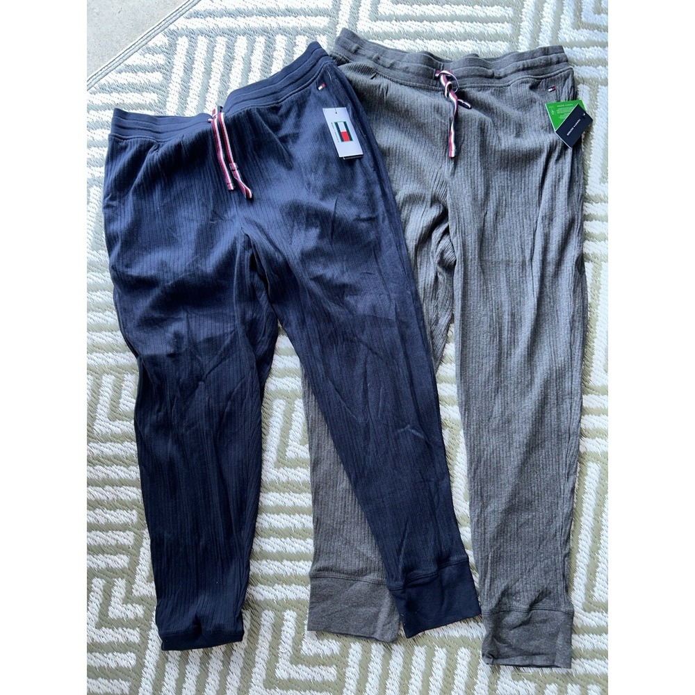 New (2) Pairs Of Tommy Hilfiger Lounge Pants Sweatpants Joggers Blue Gray Large